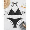 Сексуальное бикини женское однотонное на шнуровке с открытой спиной с мягкими чашками микро купальник пуш-ап пляжный купальник с завязками по бокам стринги