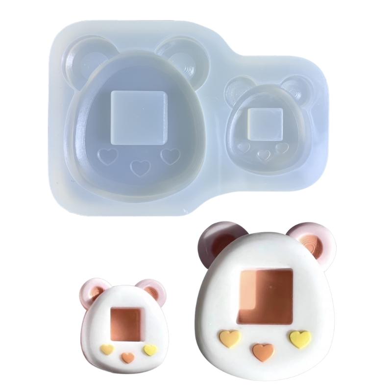 Glossy Geometry Cute Bear Ornament Silicone Epoxy Resin Mold Keychain Pendant Jewelry for Bag Decorations Craft