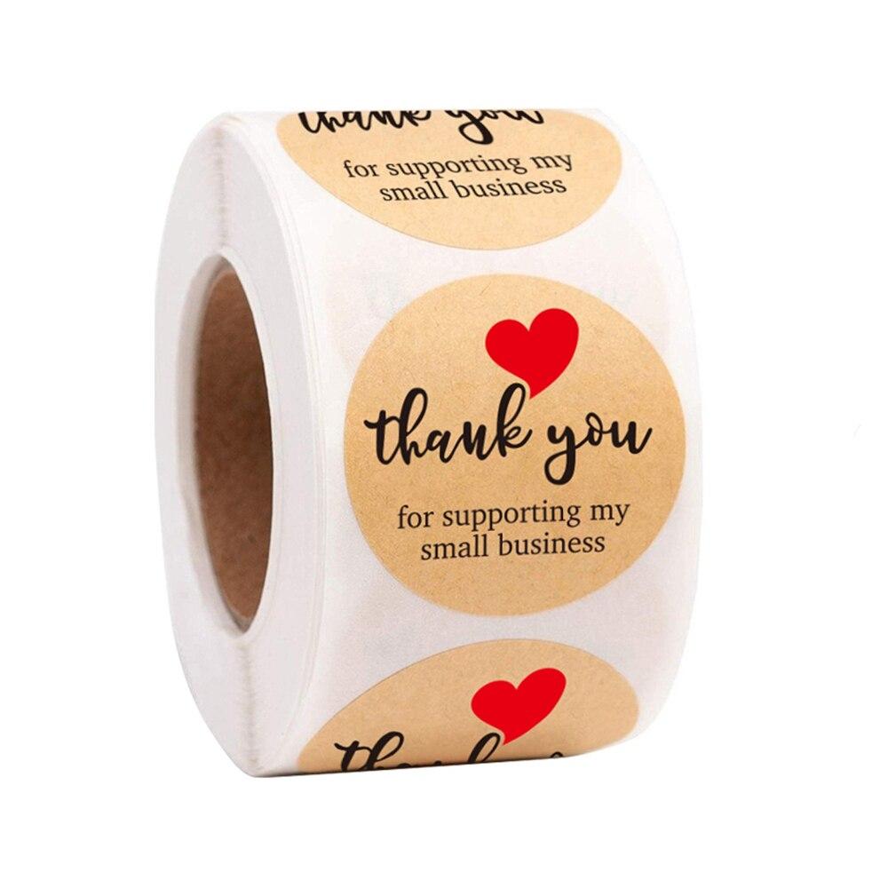 Новинка, 100-500 шт., круглая натуральная бумага, наклейка «спасибо», печать, этикетки, ручная работа с любовью, наклейка, бумажная канцелярская наклейка