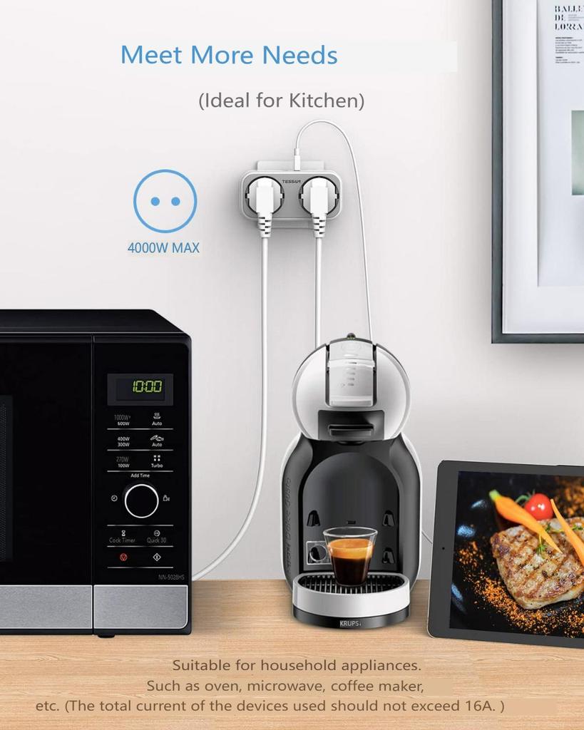 Tessan USB-адаптер европейского стандарта с 2/3 розетками переменного тока и 2 USB-портами для зарядки, настенная розетка USB-зарядное устройство с множеством средств защиты для дома, офиса, кухни