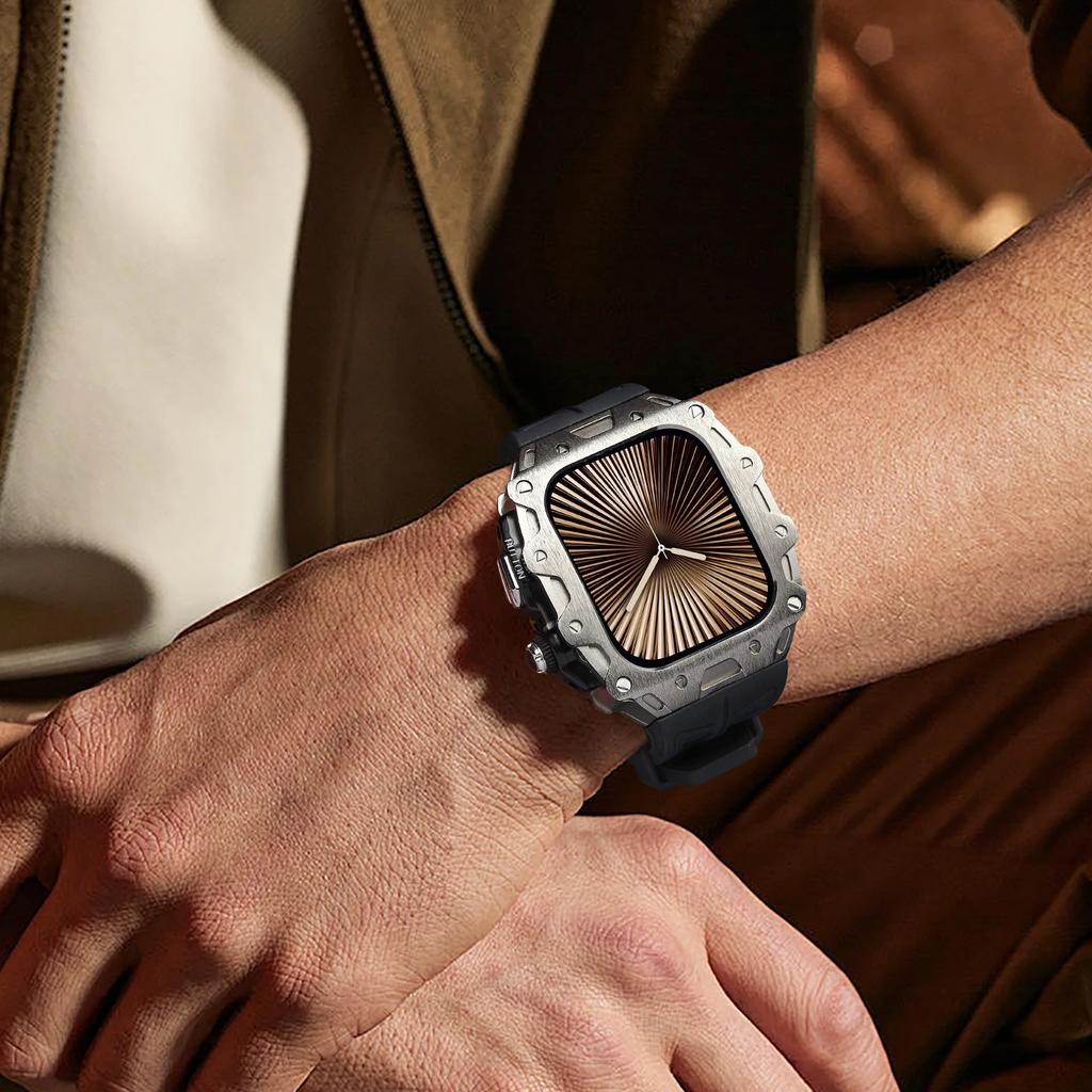Роскошный чехол-ремешок для Apple Watch Series 10 46 мм, комплект для модификации, крышка для Iwatch 10 46 46MM, спортивный силиконовый, цинковая рамка, мужской набор