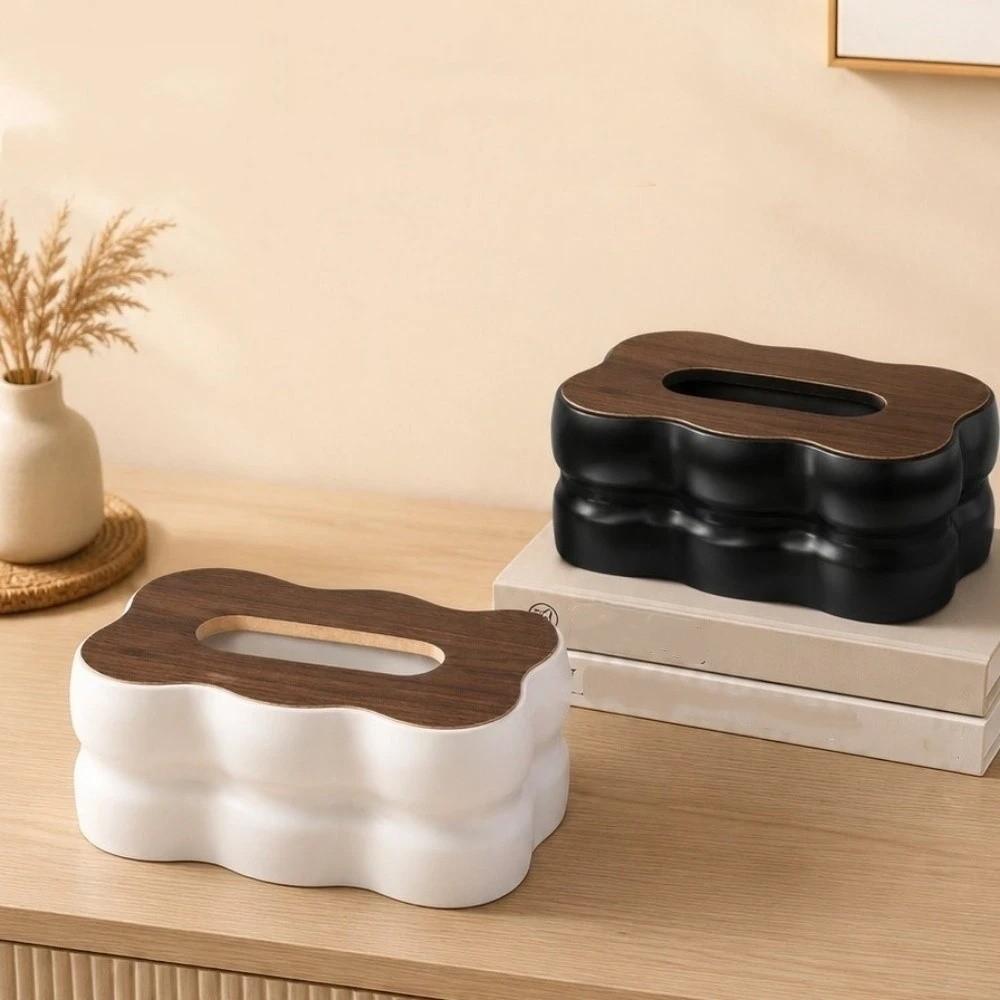 Removable Wood Lid Napkin Holder Large Capacity Desktop Tissue Box Cloud Shape Tissue Box Desktop