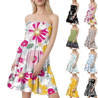 Женские летние платья Модные женские повседневные платья-бандо с цветочным принтом без рукавов