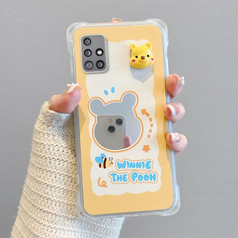 KEYSION Crossbody Strap Phone Case for Samsung A51 4G Cute Cartoon Long Lanyard Mirror Shockproof Cover for Galaxy A51