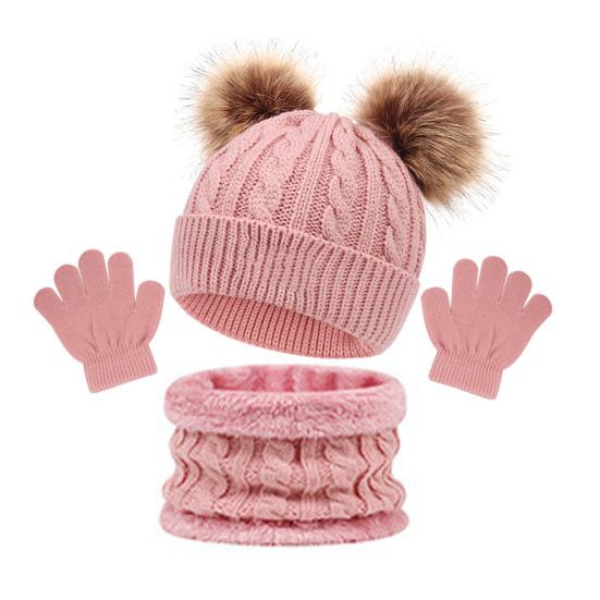3 шт./компл. Детская шапка, шарф, перчатки, комплект, плюшевый помпон, узор в косичку, однотонный
