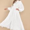 S-5XL Women's Casual Solid Colour Button Lapel Pleated Long Sleeve Extra Long Dresses