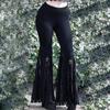 Goth Flared Pants Sexy Black Lace Patchwork High Waist Vintage Harajuku Hippie Punk Streetwear Y2k Pants