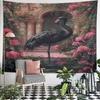 "Elegant Black Crane in Rose Garden Scene" Pattern Wall Hanging Tapestry Decorative Tapestry Home Decor for Bedroom and Living Room