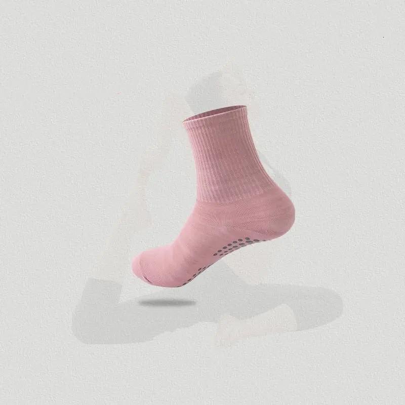 Solid Color Mid-calf Cotton Yoga Socks Silicone Bottom Non-slip Sports Socks Women Indoor Fitness Trampoline Dance Pilates Socks