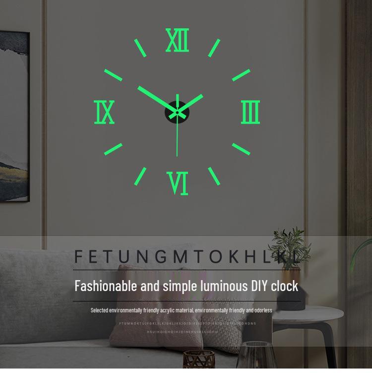 Minimalist DIY Silent Wall Clock with Luminous Decorative Sticker