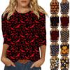 Women's Fashion Casual Round Neck 3/4 Sleeve Loose Halloween Printed T-Shirt Ladies Top