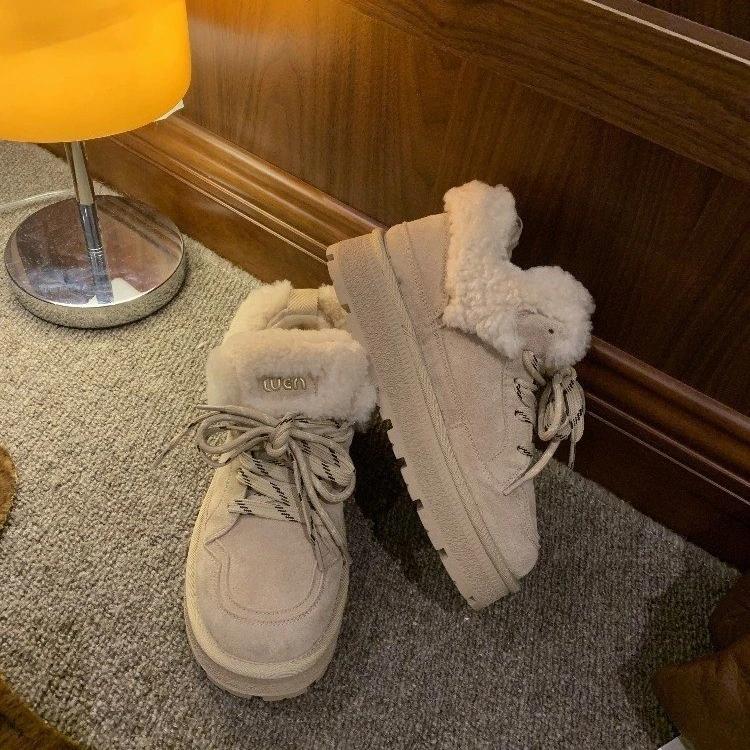 Меховые балетки женские зимние ботинки на платформе замшевые плюшевые хлопковые туфли женские зимние повседневные кроссовки 2025 года тренд теплые Zapatos Mujer