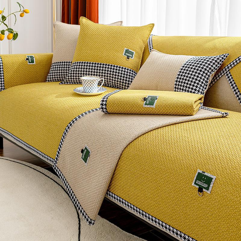 Хлопок и лен, четыре сезона, универсальные чехлы для диванов, однотонный декор, диванная подушка для гостиной, дома, нескользящая подушка для дивана, клетчатая подшивка