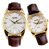 Популярные парные часы для мужчин и женщин. Классический коричневый кожаный ремешок, водонепроницаемый, роскошный, идеально подходит в качестве подарка на свадьбу или годовщину.