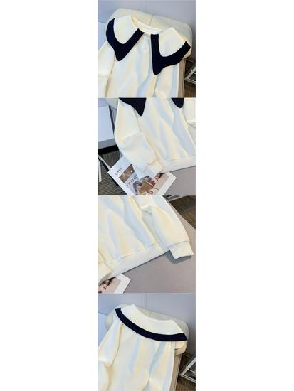 Свободный свитер в корейском стиле с воротником в виде листьев лотоса и пуговицами 2024 года — модный универсальный женский дизайн.