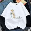 Kawaii Cat Shark Women Print Funny T-shirt Girl Animal Y2K Fashion 90S Print Tops Tee Gril Black White Clothes