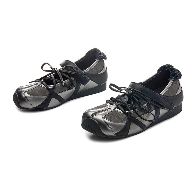 Мода 2025 Новые женские туфли Мэри Джейн на плоской подошве Нескользящие балетки на шнуровке для женщин Большой размер Квадратный носок Женская обувь