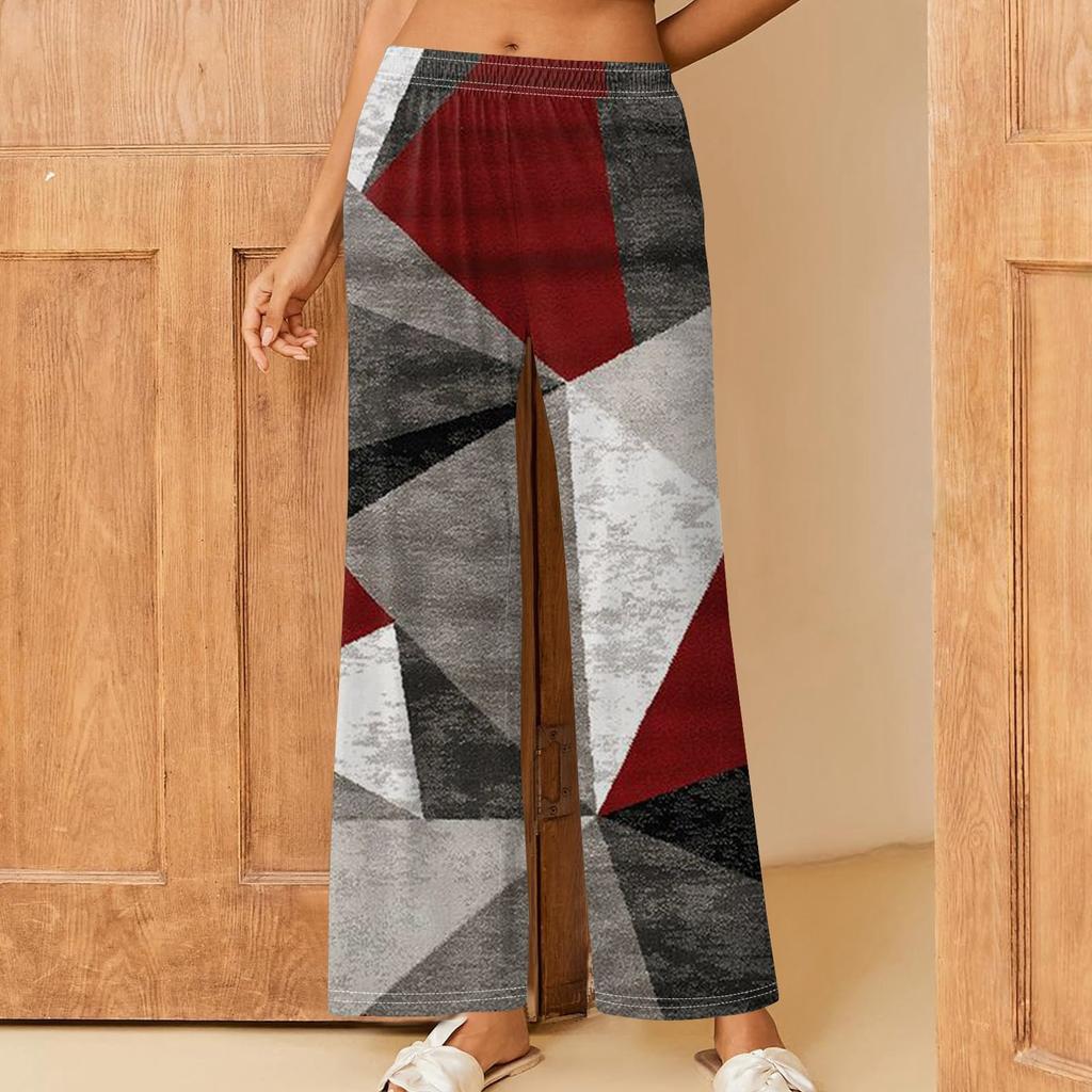 Женские повседневные брюки прямого кроя с эластичным поясом и принтом