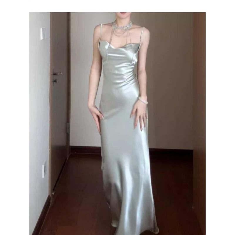 Женское облегающее макси-платье из сатина на тонких бретельках с вырезом-сердечком, драпированное, для вечерней вечеринки