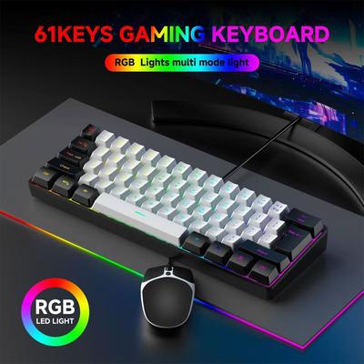 61 клавиша RGB Игровая проводная клавиатура Набор мышей Красочная мини-компактная Черно-белая Компьютерная клавиатура Набор мышей для офиса ПК геймера