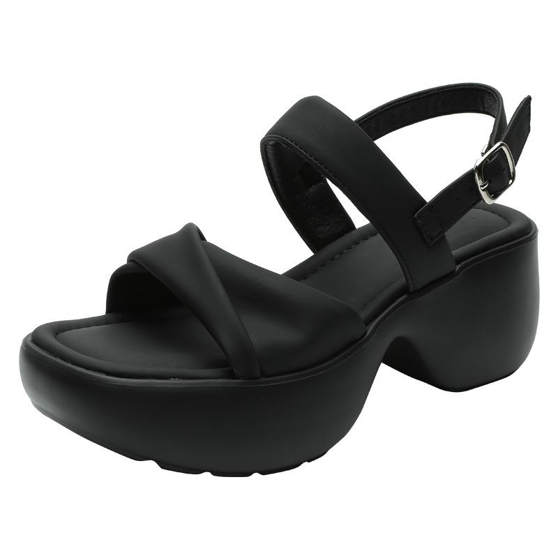 Новая корейская версия повседневной обуви с круглым носком, открытым носком, увеличивающей высоту, на танкетке, с толстой подошвой, мягкой подошвой, наступающей на дерьмо, римские сандалии женские