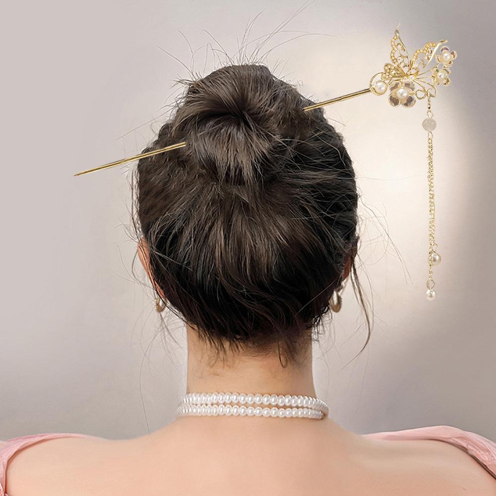 Национальный стиль Жемчужный цветок Кисточка Кисточка Кисточка Подвеска Аксессуар для ханьфу Заколка для волос Женская Новая китайская Древний стиль Заколка для волос с колокольчиком и орхидеей