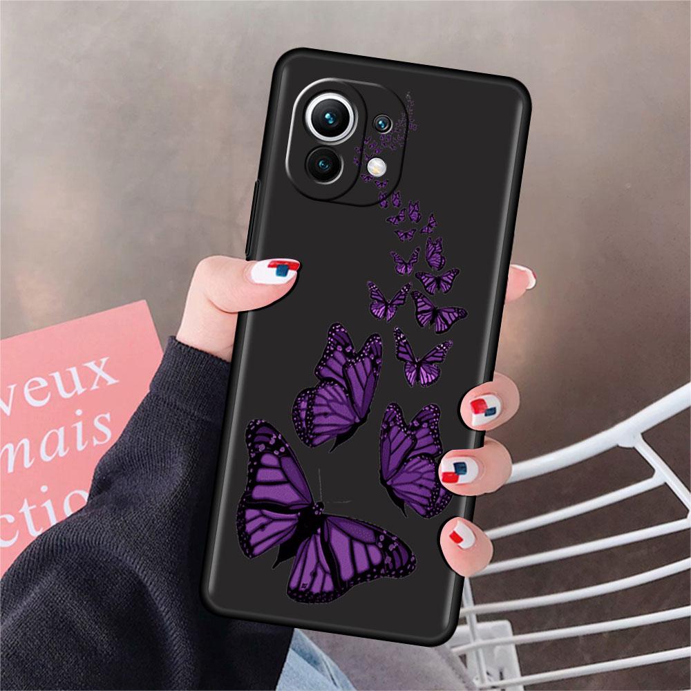 Черный силиконовый чехол для телефона Xiaomi Mi 12 11 Lite 11T 9T 10T 12S Pro Ultra Note 10 Lite 9 Чехол Fundas Синяя красивая бабочка