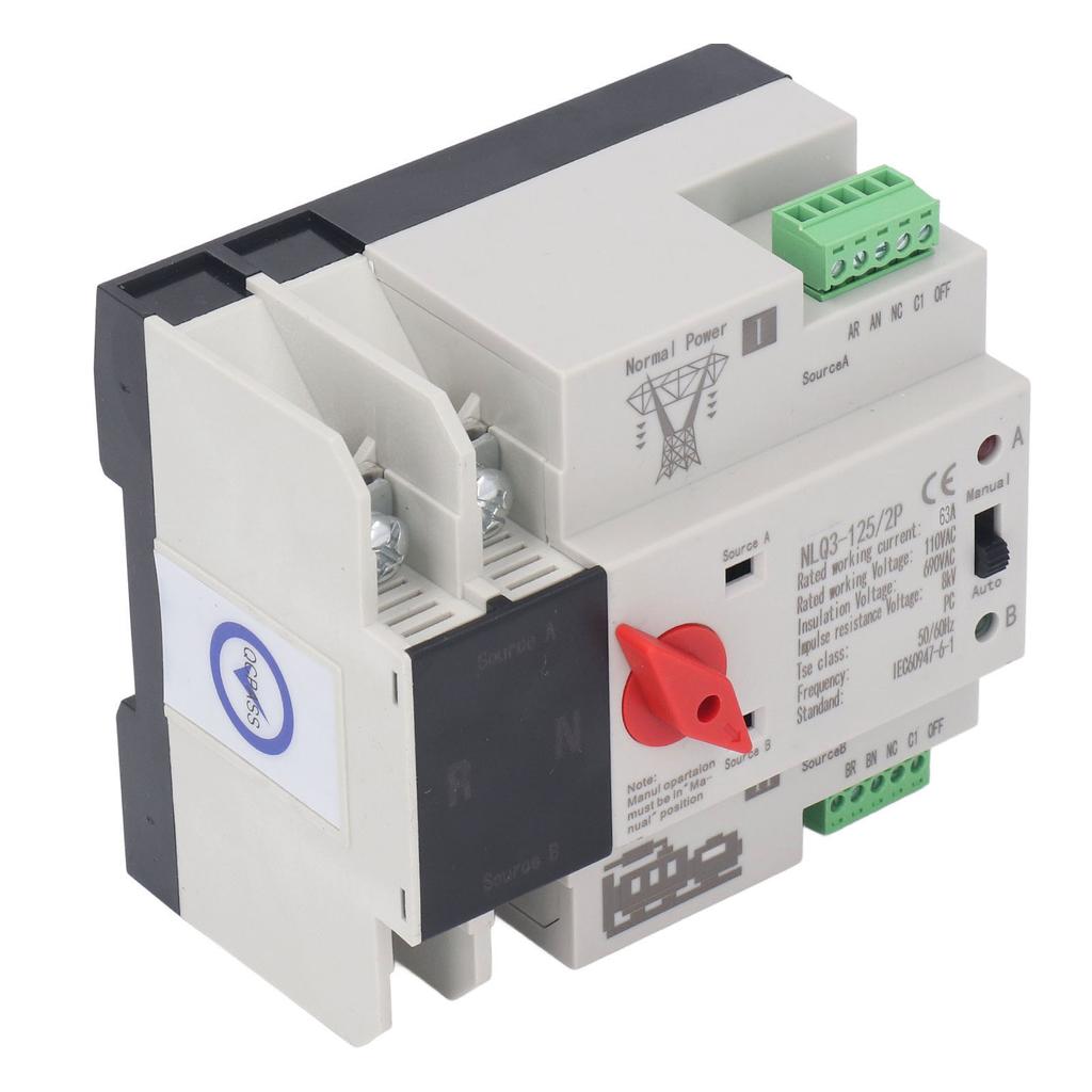 2P Dual Power Automatic Transfer Switch Generator Transfer Changeover Switch AC110V 50Hz 60Hz 63A
