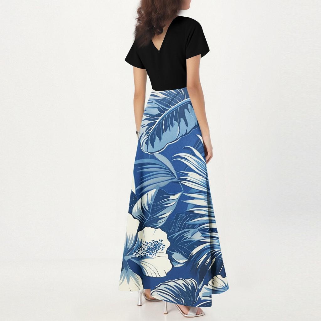 Женское свободное повседневное платье с V-образным вырезом, короткими рукавами, высокой талией и цветочным принтом Платье с цветочным принтом