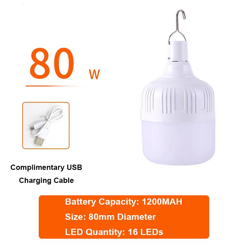 Camping LED Light Outdoor Portable LED Bulb 7W 20W 40W 80W 100W USB Rechargeable Lanterns Lights With Hook Emergency LED Lamp