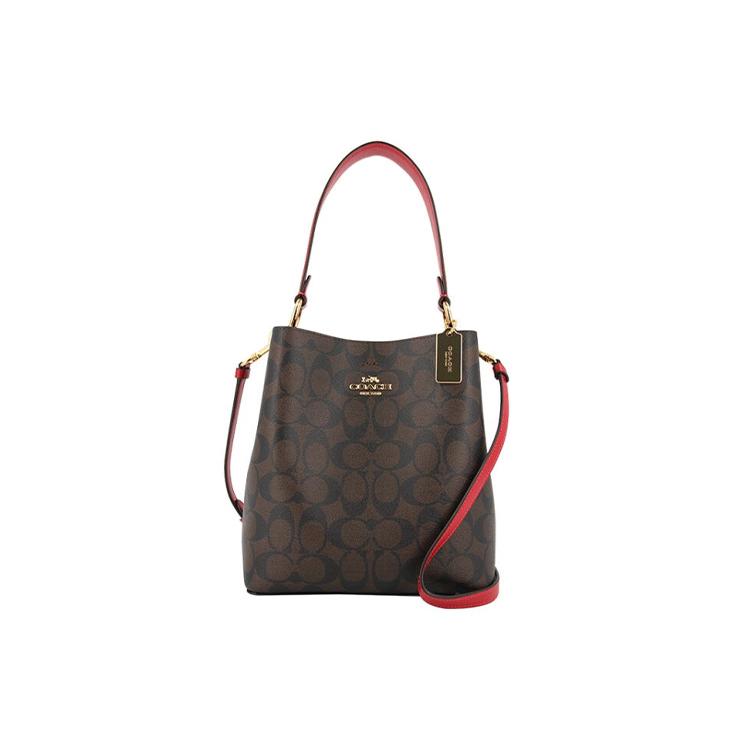 COACH Town Coated Canvas With Smooth Leather Bucket Bag, Shoulder Bag, Crossbody Bag, Handbag Small Womens