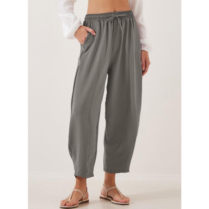 Женские брюки весна-лето с высокой талией, свободные, праздничные, повседневные, со шнурком, вставными карманами, 7 шт.