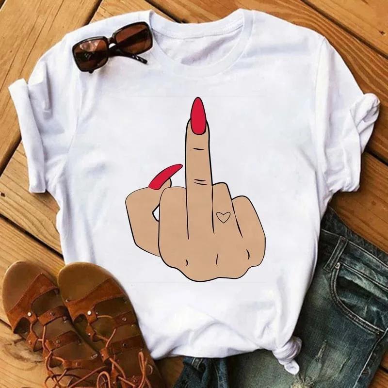 Middle Finger Print T Shirt Women Short Sleeve O Neck Loose Tshirt Summer Women Causal Tee Shirt Tops Camisetas Mujer