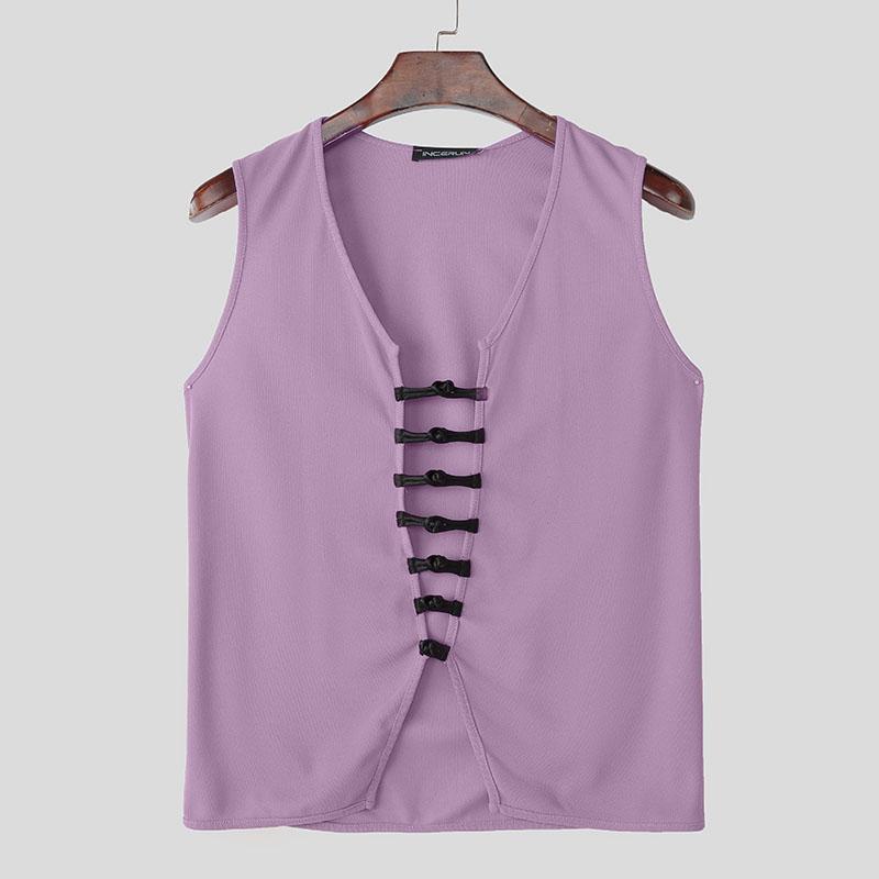 INCERUN Мужские летние повседневные майки без рукавов с V-образным вырезом и бандажом