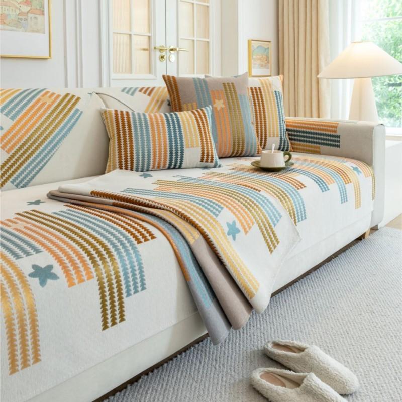 Чехол из полосатой синели для дома на все сезоны, чехол для дивана, нескользящий коврик для дивана, подушка для дивана, чехлы для дивана, декор для гостиной
