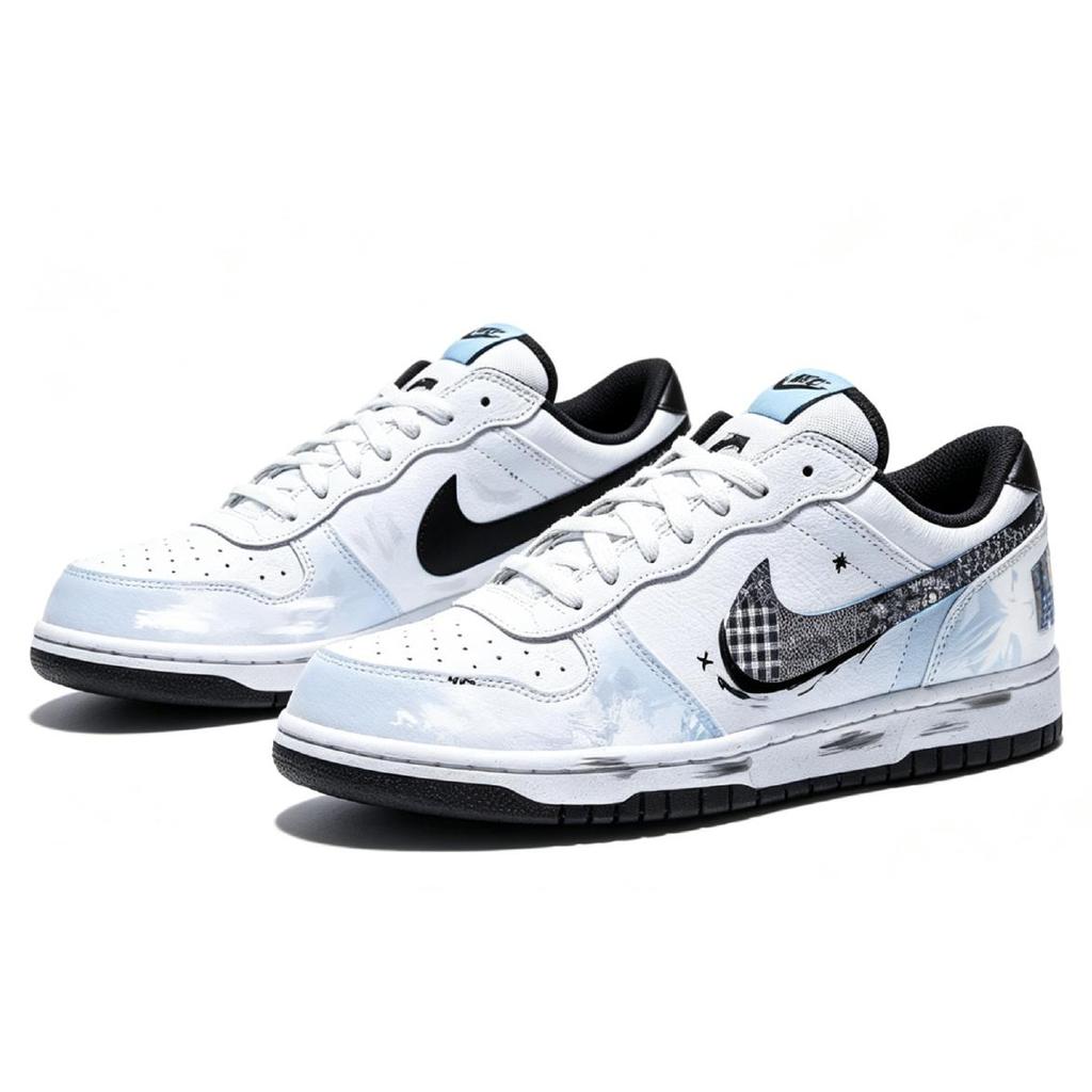 Nike Big Ancient Cloth Blue Synthetic Leather Coverage Low top Skateboard Shoes Men's White Blue 355152-107(Team2007-)