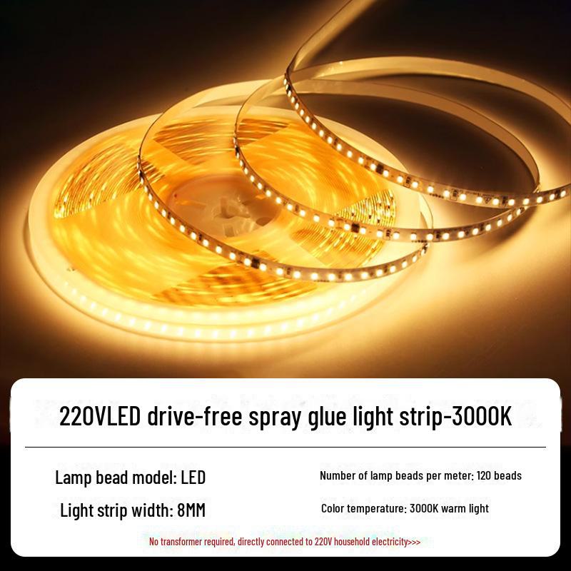 220V LED Self-Adhesive Linear Light Strip, 2835 Soft Light for Troughs and Counters, Driver-Free.