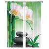 Zen Stones Orchids Flower Green Bamboo Tulle Curtains for Living Room Bedroom Decor Transparent Sheer Voile Window Curtain