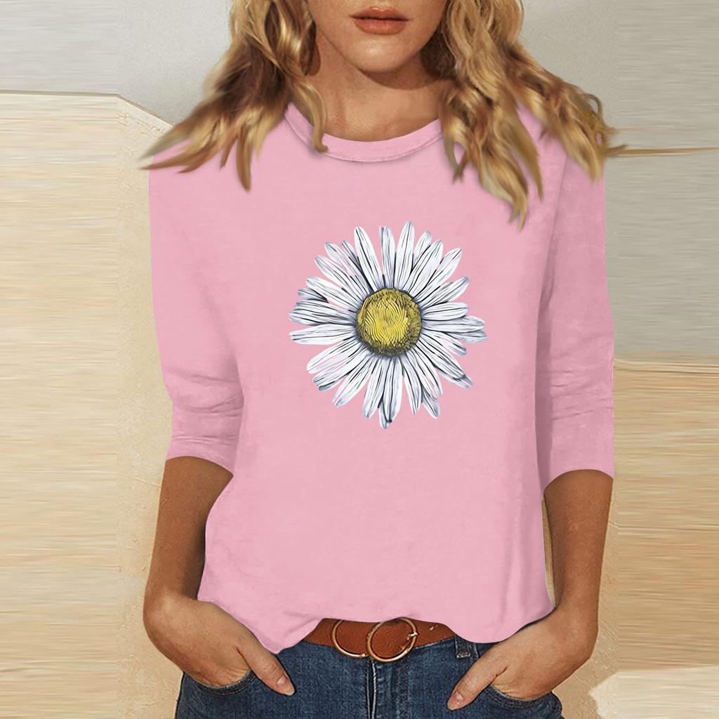 Women's O-neck 3/4 Sleeve  Print Top