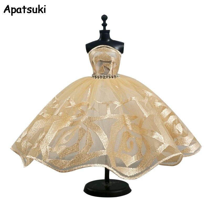 Золотая балетная пачка для куклы Барби, наряды, одежда, аксессуары для кукол 1/6, 3-слойная юбка со стразами, бальное платье для вечеринки, игрушки