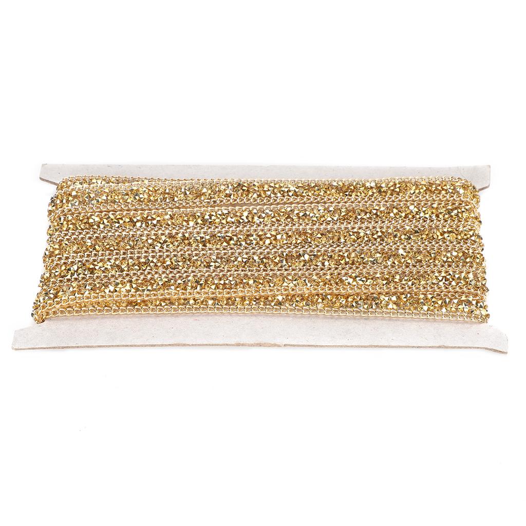 5 Yards Rhinestone Ribbon Crystal Mesh Roll Wrap Plastic Craft Decorations 1.5cm Golden