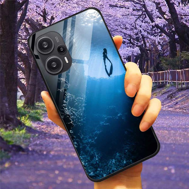 Для Xiaomi Poco F5 5G / F5Pro Чехол Закаленное Стекло Озеро Луна Жесткая Защитная Крышка для POCO F5 Pro Capas Funda на PocoF5 Роскошный Coque