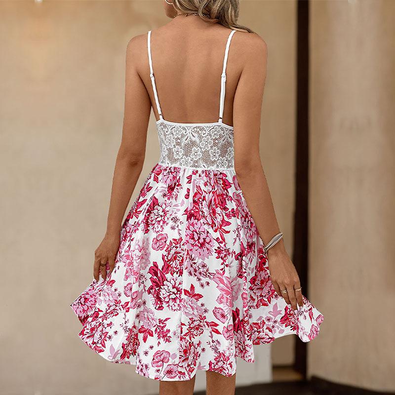 Женская мода лето-весна с цветочным узором и принтом без рукавов с v-образным вырезом и высокой талией повседневные платья