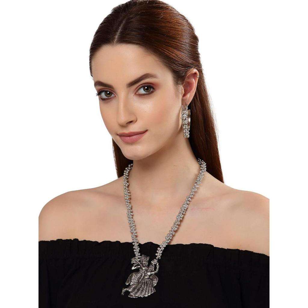 Shining Diva Fashion Последний стильный традиционный набор украшений из окисленного серебра для женщин