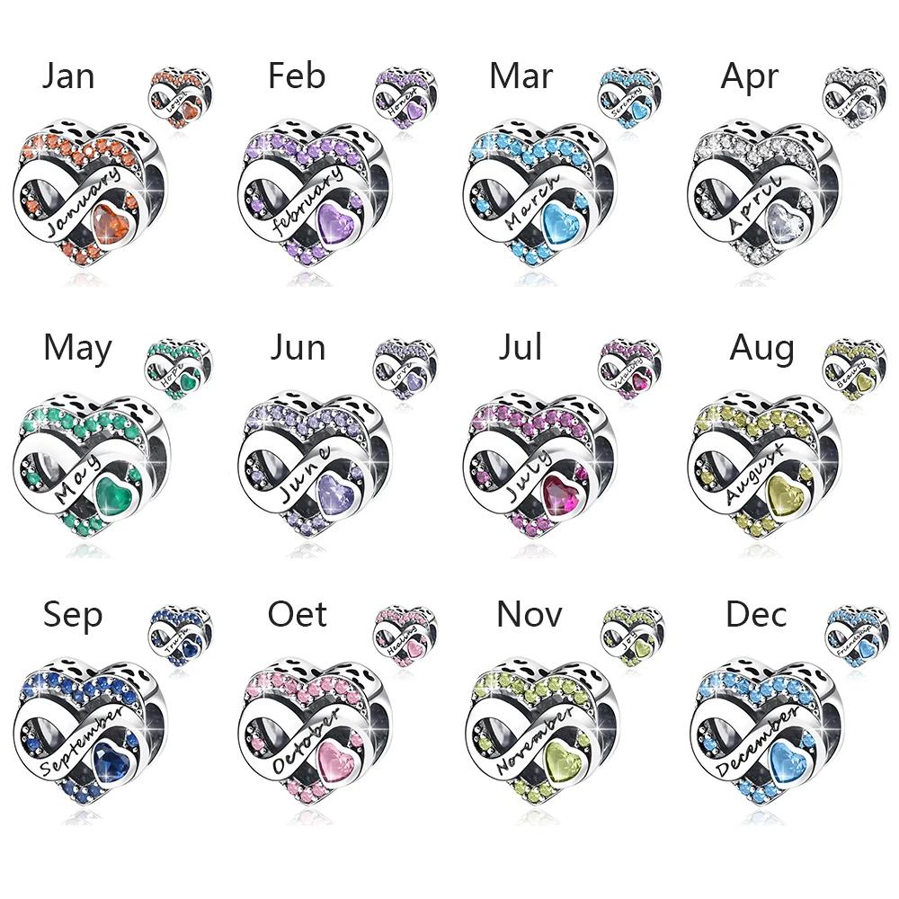 Copper 1-12 Month Love Series Birthday Charms Beads Fit Original Bracele For Women Diy Bead For Matching Jewelry Making Gift