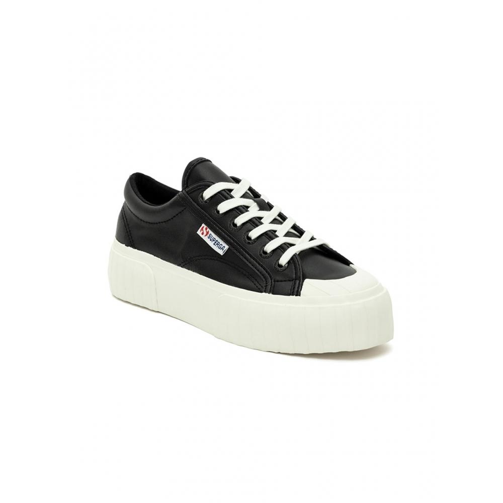 Superga 2631 Полосатая платформа из искусственной кожи черного цвета S21222wack