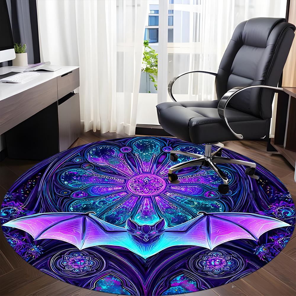 1pc Bat Mandala Office Round Area Rug,  Mat Suitable ForOffice, Under Office Chairs Bedroom Living Room Home Decor, Room Deco