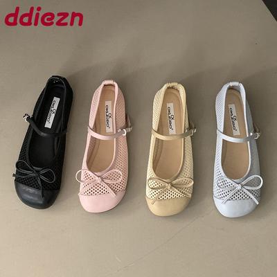 Мода Мода Туфли-балетки женские с бантом-бабочкой, обувь для танцев, сетчатая дышащая женская обувь с пряжкой, женские балетки, туфли Мэри Джейн