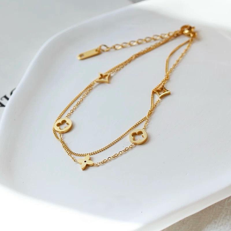 Двойной четырехлистный клеверный браслет на щиколотку, нежный, универсальный, легкий, роскошный, темпераментный, модный браслет на щиколотку