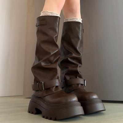 Женские высокие сапоги на плоской подошве на платформе до колена дизайнерская обувь модные зимние ботинки челси новые платья готические длинные женские сапоги